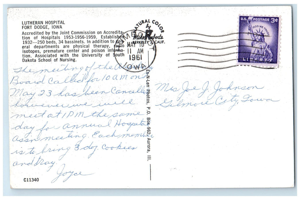 1961 New Lutheran Hospital Building Exterior Fort Dodge Iowa IA Trees Postcard