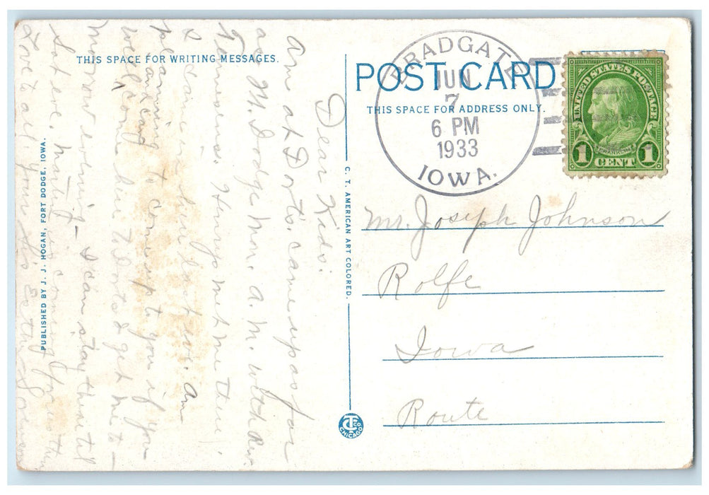 1933 New Lutheran Hospital Building Exterior Fort Dodge Iowa IA Posted Postcard