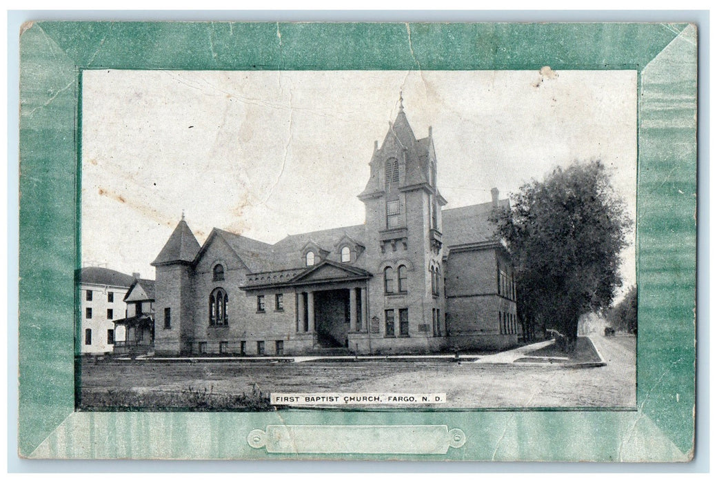 1911 First Baptist Church Building Dirt Road Fargo North Dakota ND Postcard