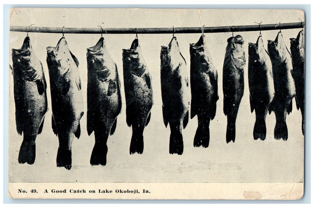 c1910s A Good Catch On Lake Dried Fish View Okoboji Indiana IN Unposted Postcard