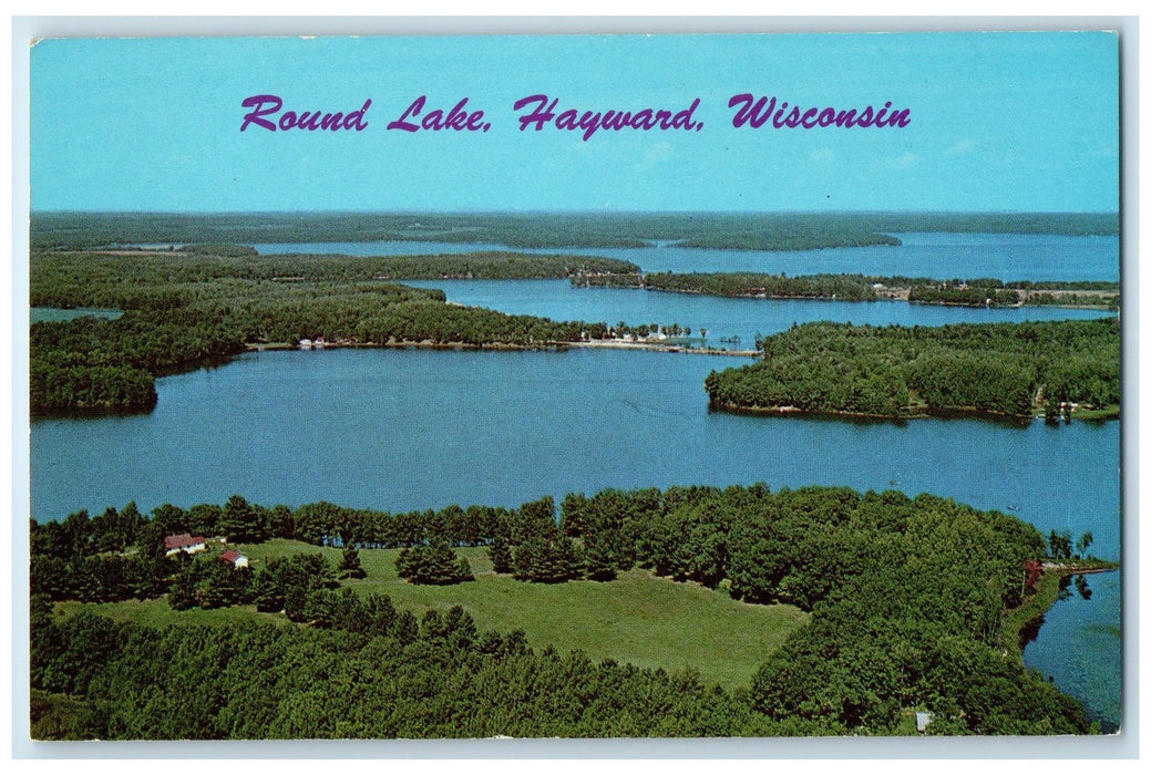 c1960's Aerial View Of The Beautiful Round Lake Hayward Wisconsin WI Postcard