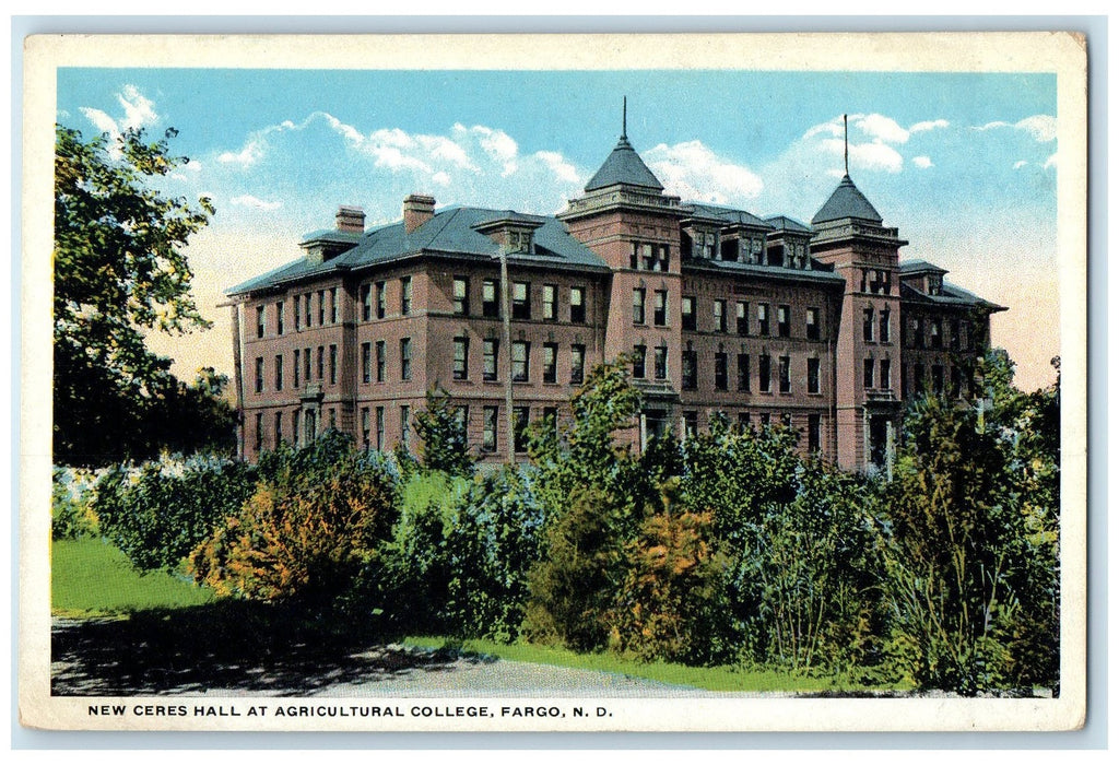 c1920's New Ceres Hall Agricultural College Building Fargo North Dakota Postcard