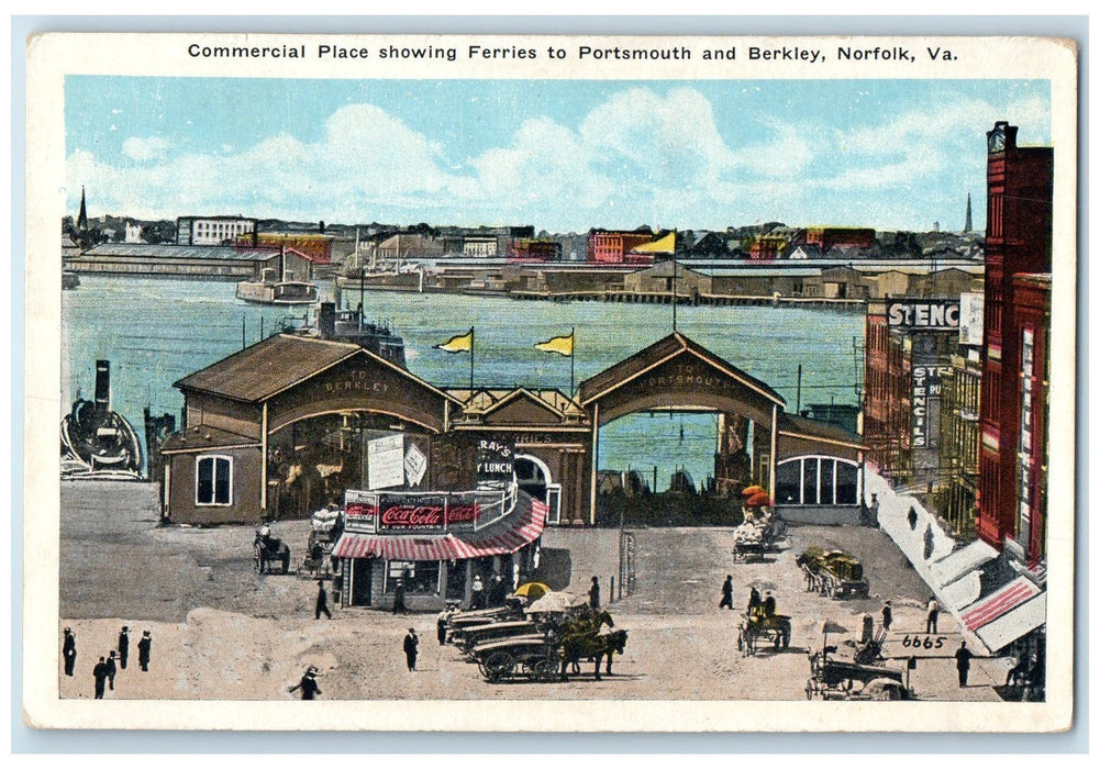 c1920's Commercial Place Showing Ferries Norfolk Virginia VA Coca-Cola Postcard