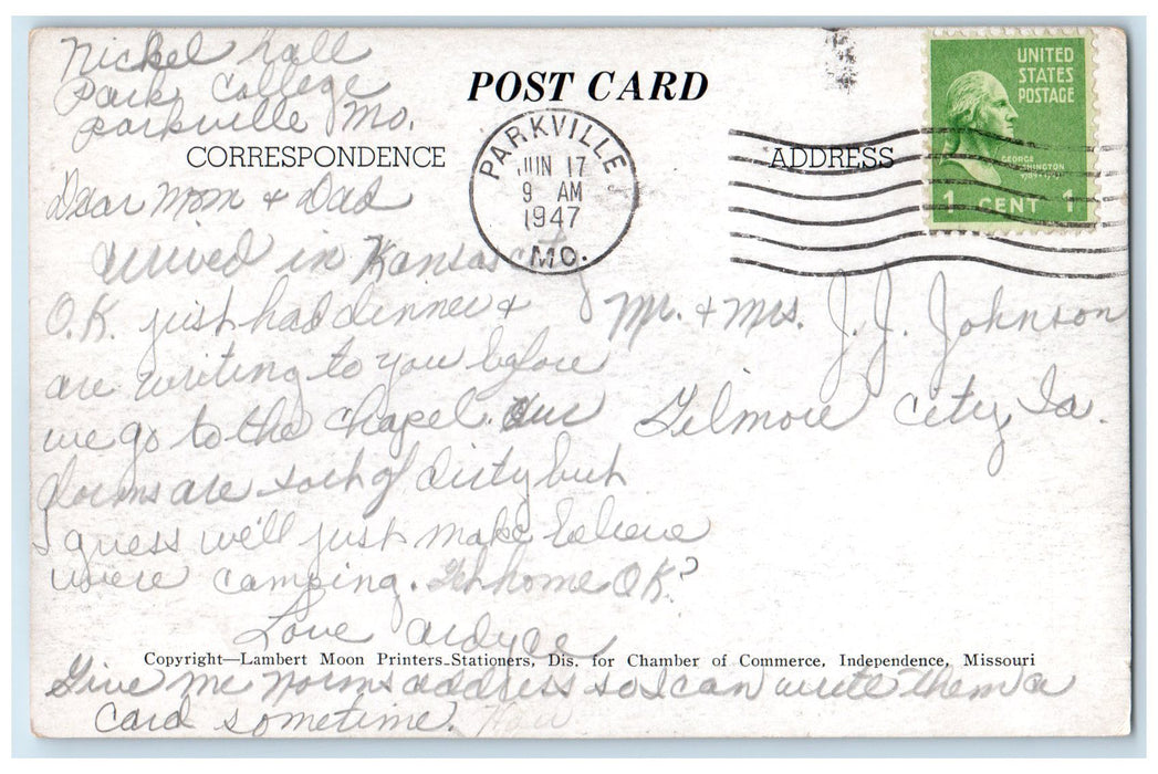 1947 U.S. Post Office Exterior Roadside Independence Missouri MO Cars Postcard