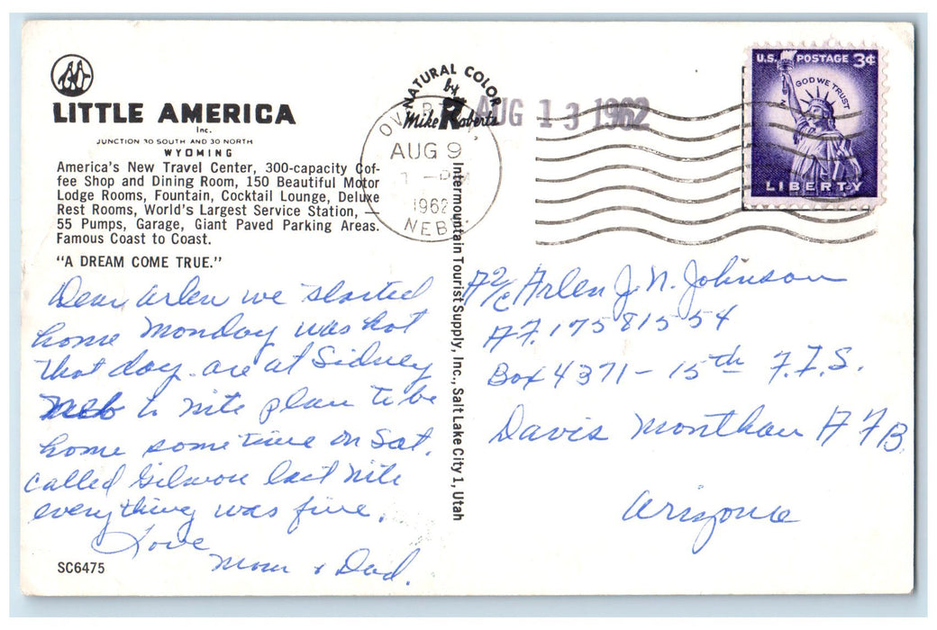 1962 Little America Travel Center Motor Lodge Rooms Overton Nebraska NE Postcard