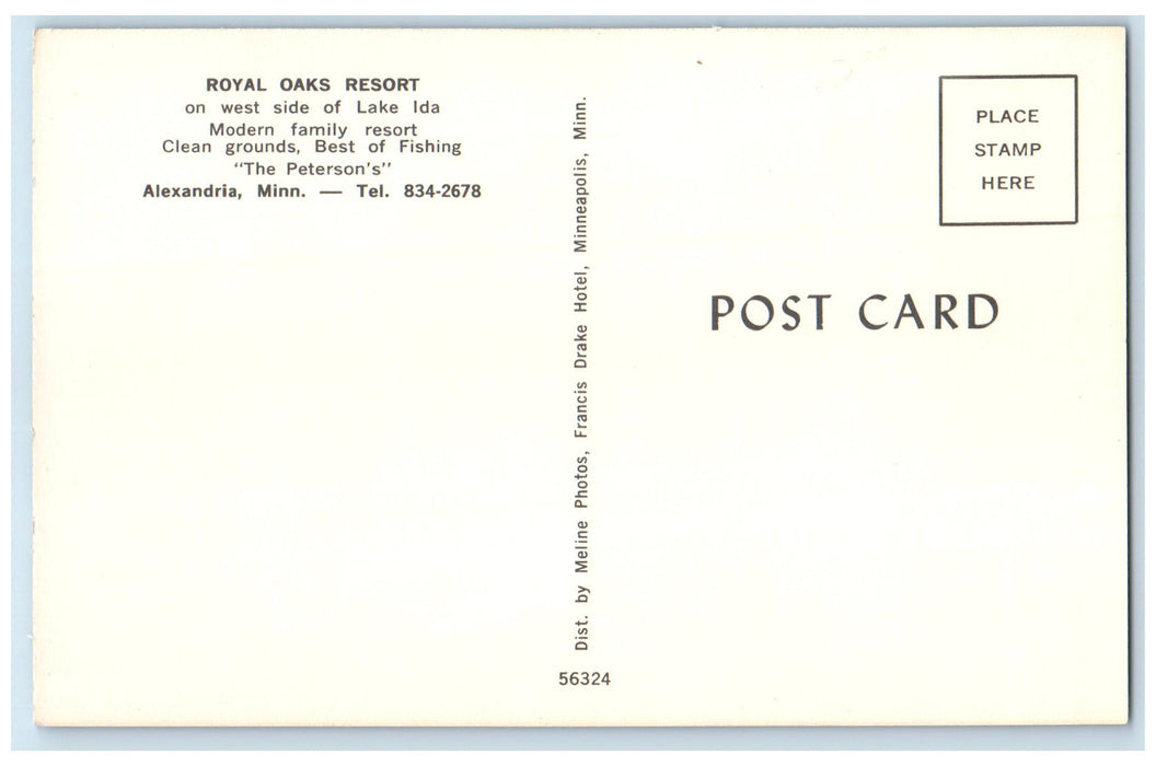 c1960's Royal Oaks Resort Fishing And Canoeing Alexandria Minnesota MN Postcard