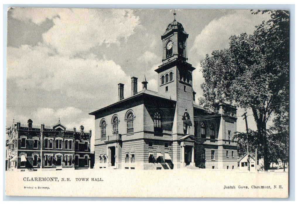 c1905's Town Hall Exterior Roadside Claremont New Hampshire NH Unposted Postcard