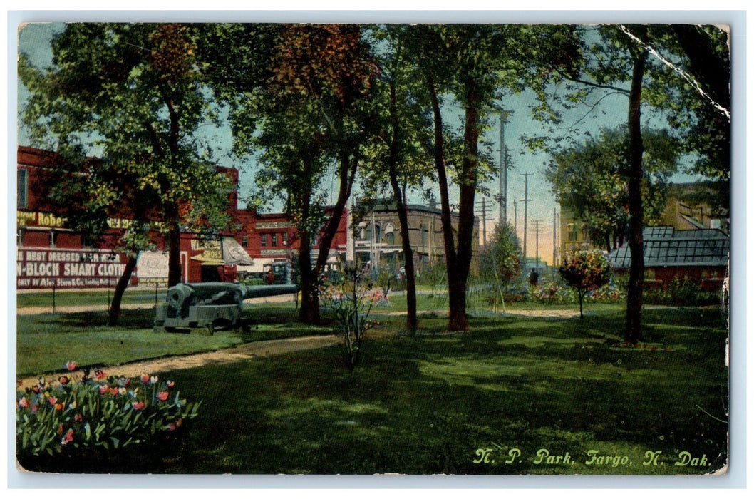 1910 Northern Pacific Park Cannon Grounds Trees Fargo North Dakota ND Postcard