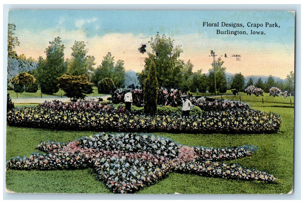 1916 Floral Designs And Trees View Crapo Park Burlington Iowa IA Posted Postcard