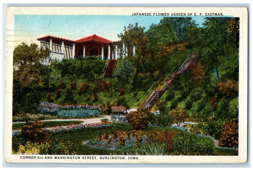 1923 Japanese Flower Garden Of E.P. Eastman Burlington Iowa IA Posted Postcard