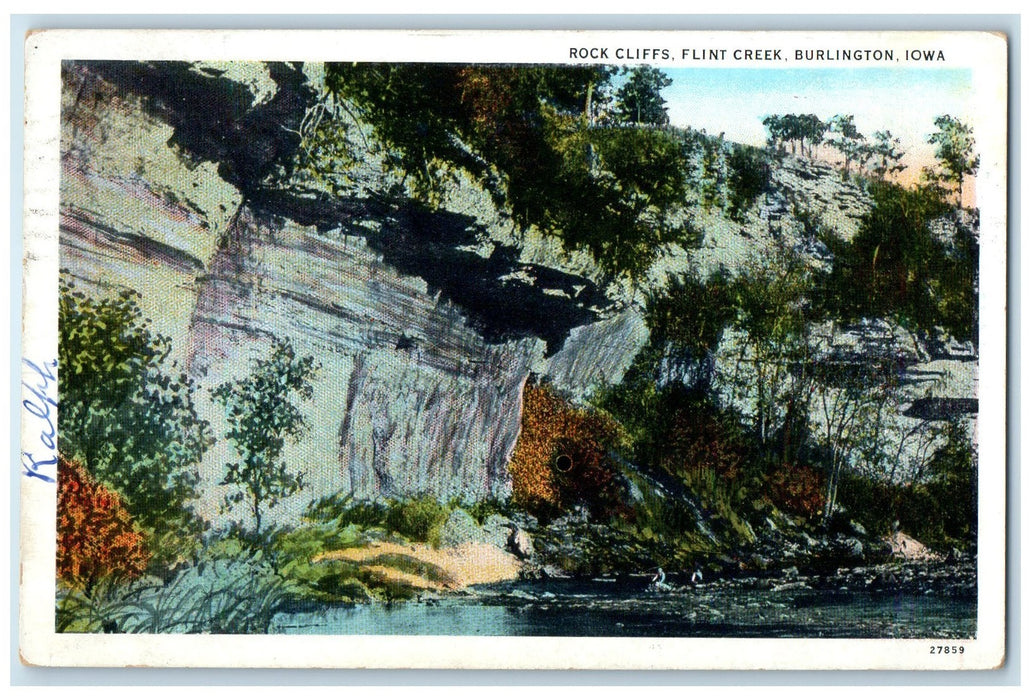 1933 Rock Cliffs Flint Creek Trees Scene Burlington Iowa IA Posted Postcard