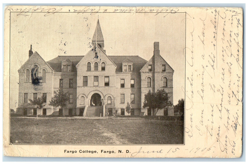 1906 Fargo College Campus Building Stairs Entrance Fargo North Dakota Postcard