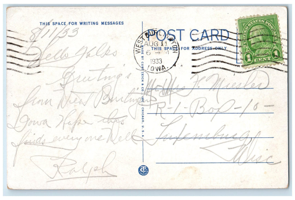 1933 Rock Cliffs Flint Creek Trees Scene Burlington Iowa IA Posted Postcard