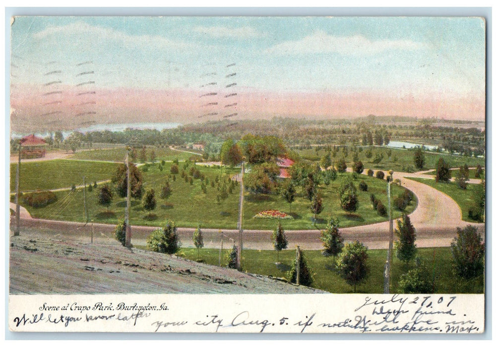 1907 Scene At Crapo Park Flowers And Trees Burlington Iowa IA Posted Postcard