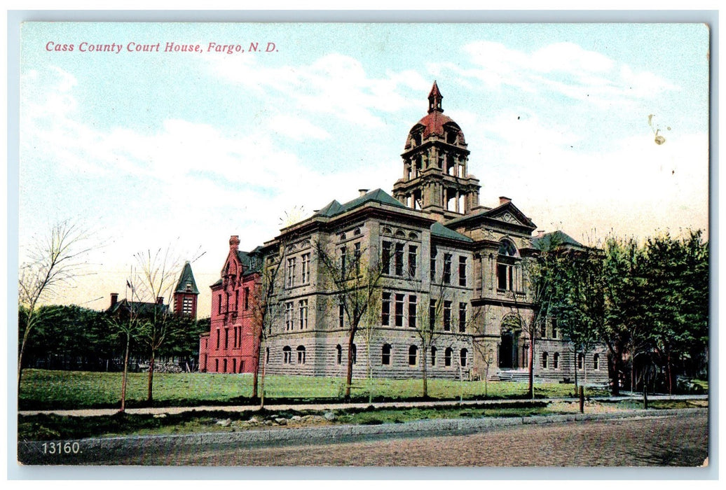c1910's Cass County Court House Building Dirt Road Fargo North Dakota Postcard