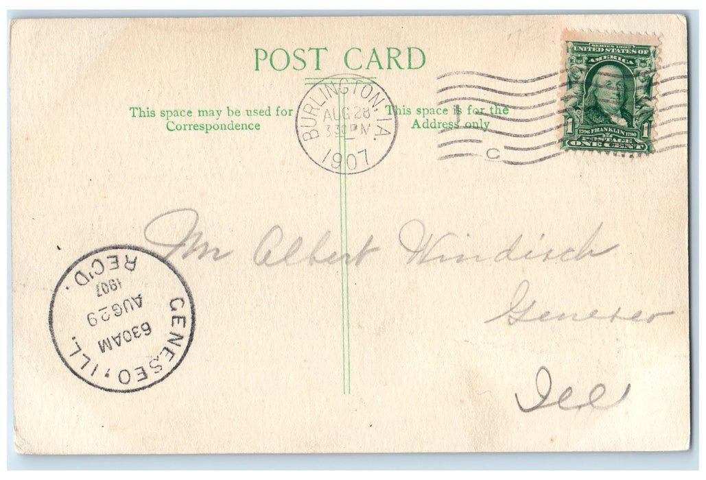 1907 Lake Starker Crapo Park Bench Water Tank Burlington Iowa IA Posted Postcard