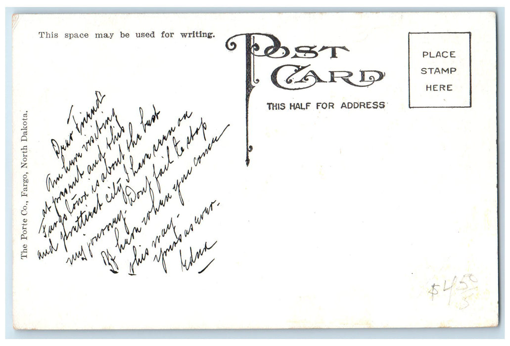 c1910 The Great Business Training School Classic Car Fargo North Dakota Postcard