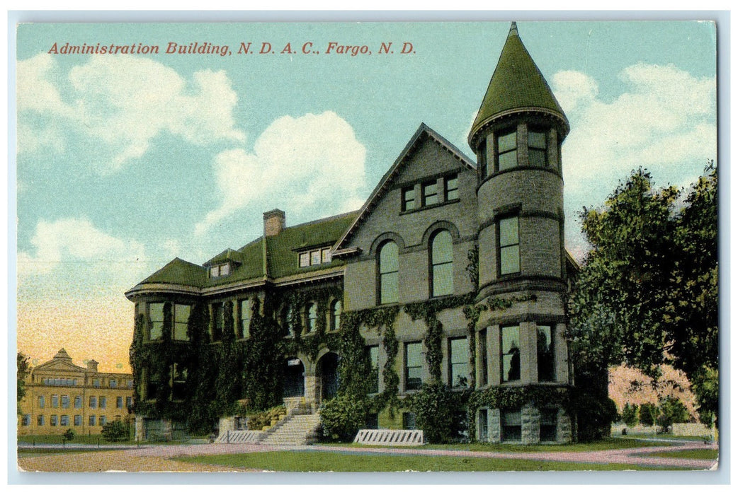 c1910's Administration Building NDAC Entrance Stairs Fargo North Dakota Postcard