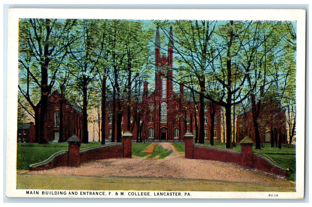 c1940s Main Building And Entrance F&M College Lancaster Pennsylvania PA Postcard