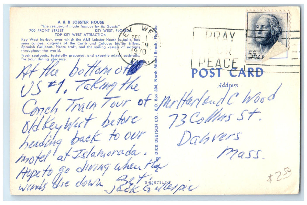1970 A And Lobster House Restaurant Interior Key West Florida FL Posted Postcard