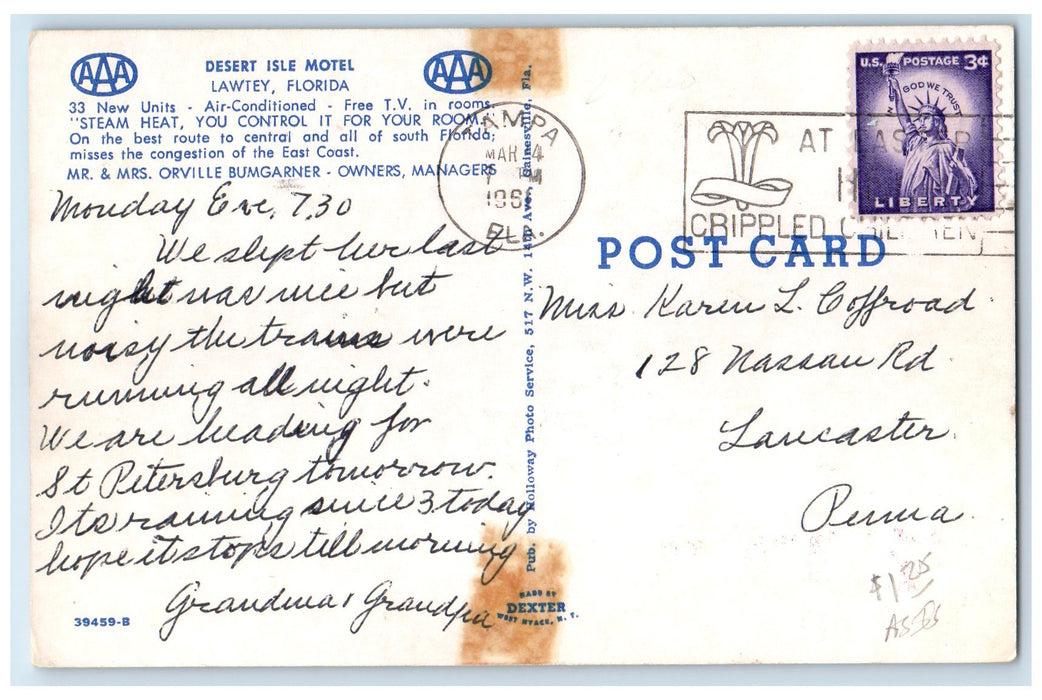1961 Desert Isle Motel Exterior Roadside Callahan Florida FL Posted Car Postcard