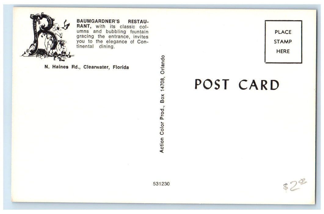 c1950's Baumgardner's Restaurant Entrance Fountain Clearwater Florida Postcard