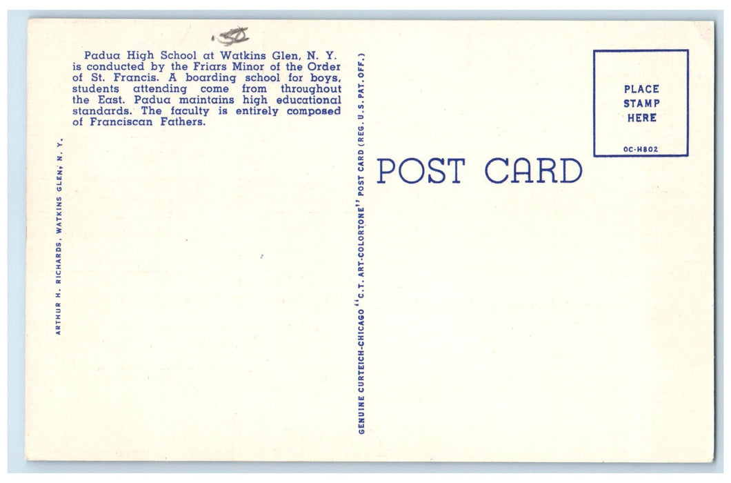 c1940's Padua High School Building Exterior Watkins Glen New York NY Postcard