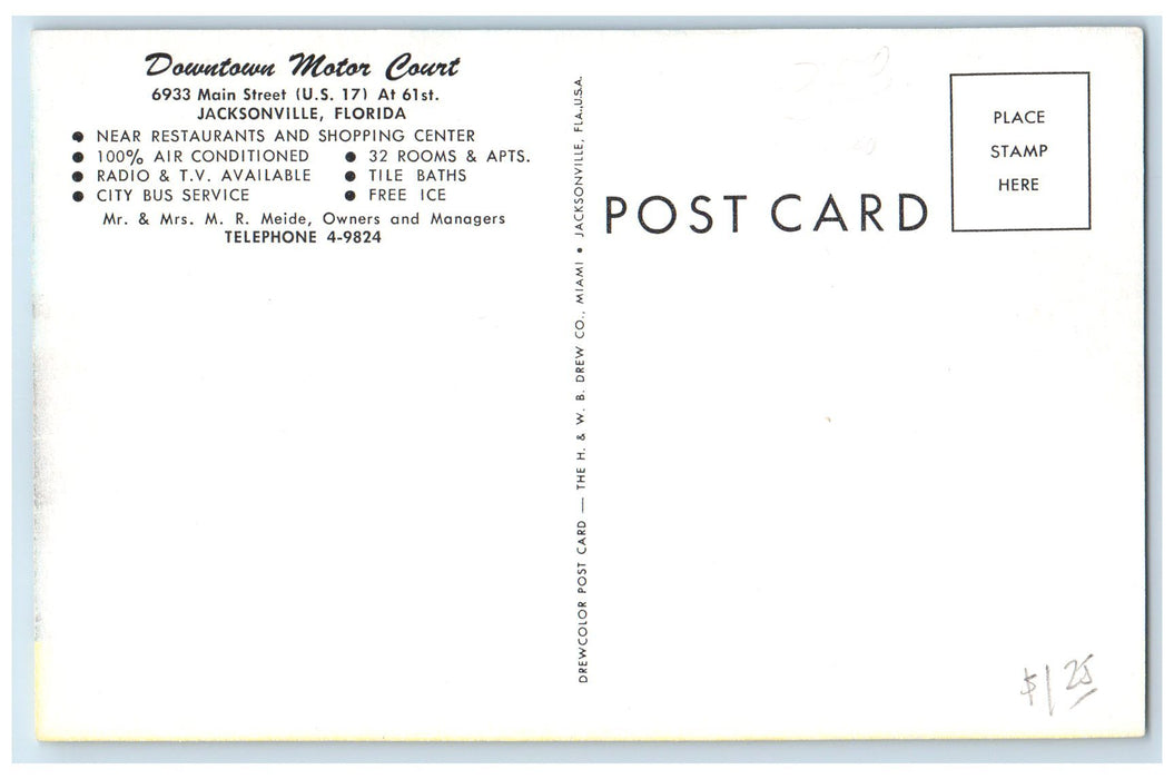 c1960's Downtown Motor Court Exterior Roadside Jacksonville Florida FL Postcard