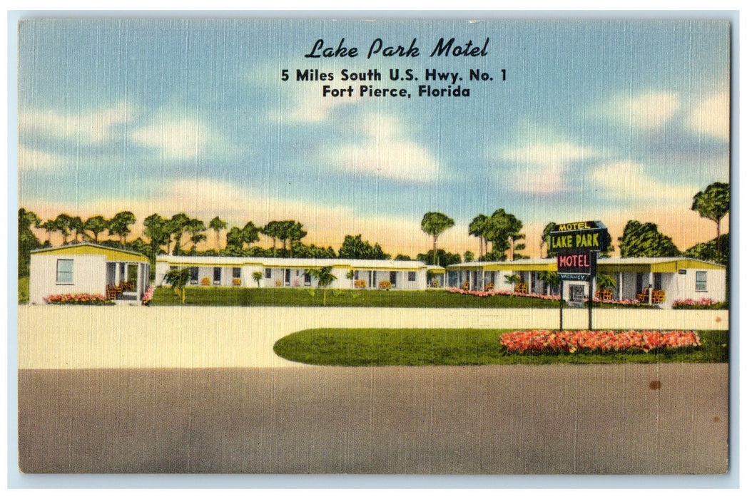 1952 Lake Park Motel Exterior Roadside Fort Pierce Florida FL Posted Postcard