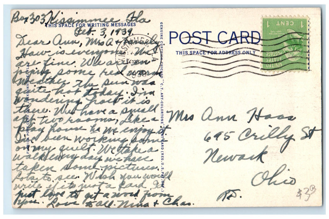 1939 Osceola County Court House Building Entrance Kissimmee Florida Postcard