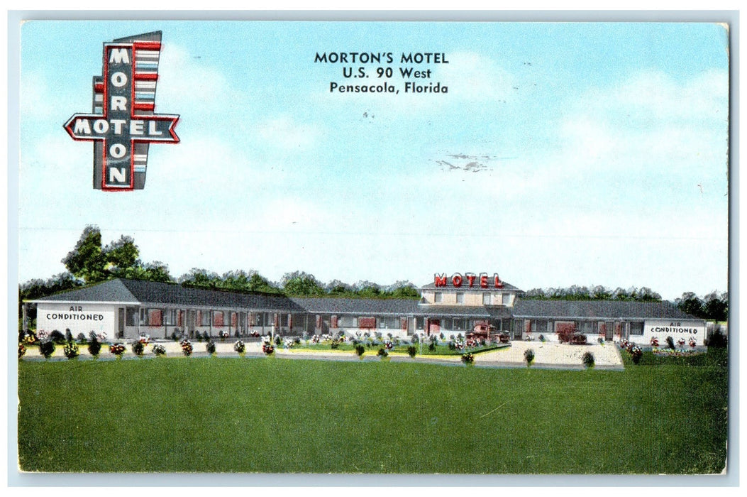 1954 Morton's Motel Exterior Roadside Scene Pensacola Florida FL Posted Postcard