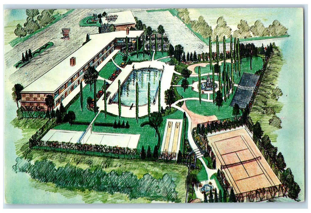 c1960's Aerial View Of Tivoli Motel Westbury Long Island New York NY Postcard