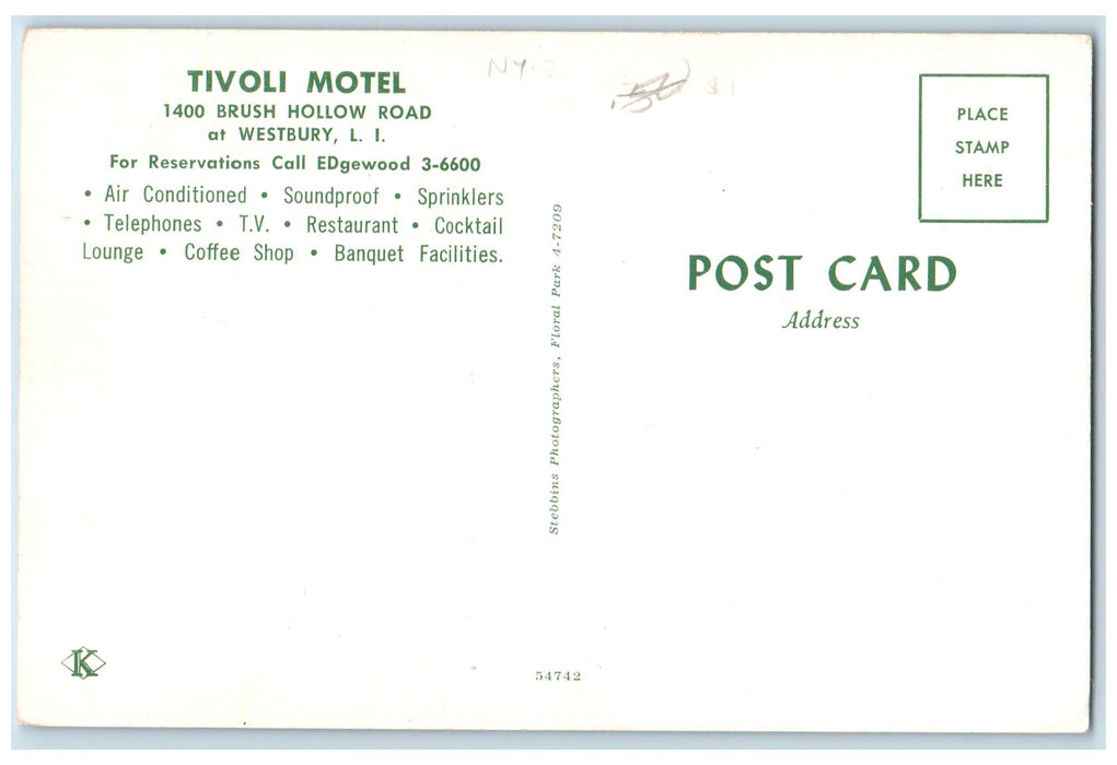 c1960's Aerial View Of Tivoli Motel Westbury Long Island New York NY Postcard