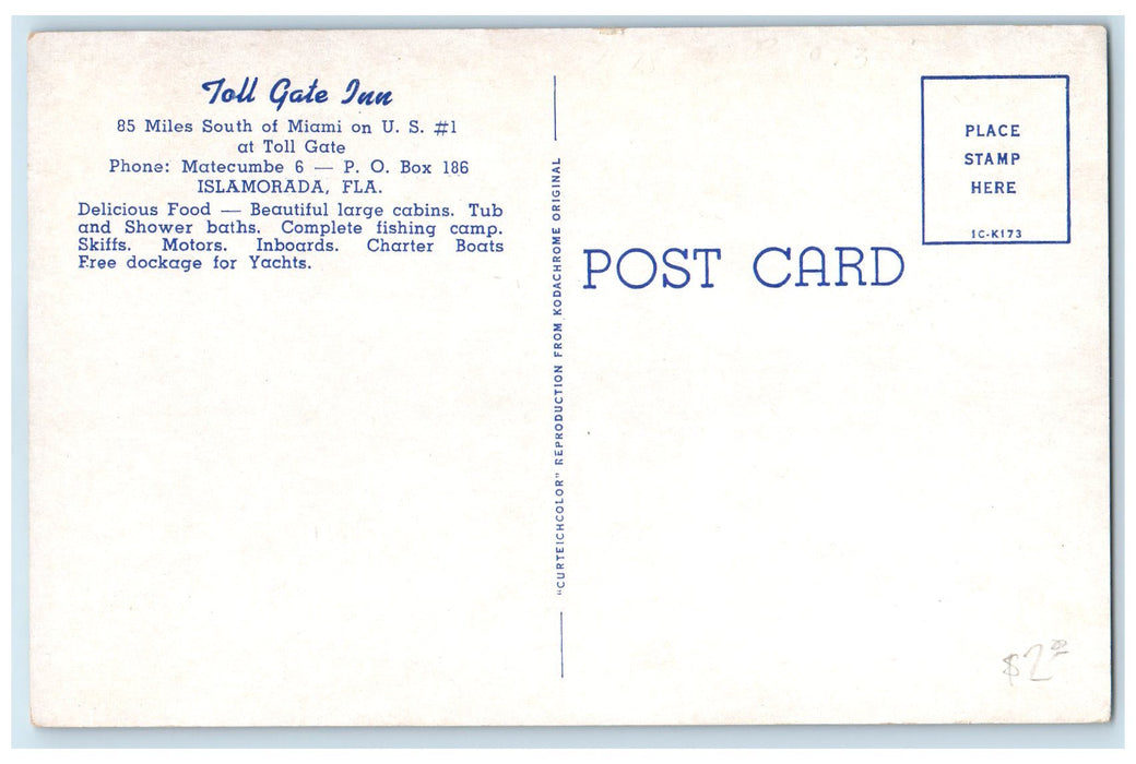 c1950's Toll Gate Inn Restaurant Dirt Road Building Islamorada Florida Postcard