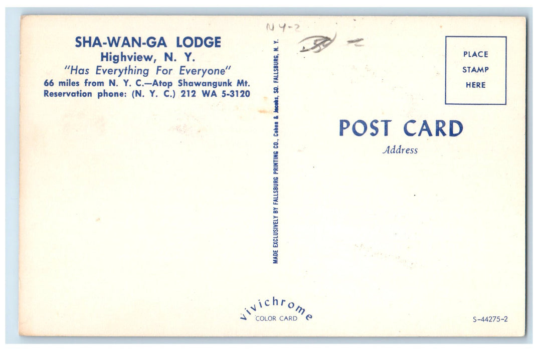 c1960's Aerial View Of Shawanga Lodge Exterior Highview New York NY Postcard