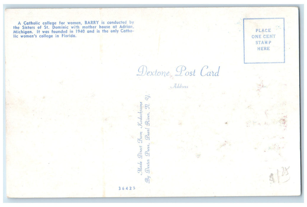 c1920 Stella Matutina Hall Barry College For Women Campus Miami Florida Postcard