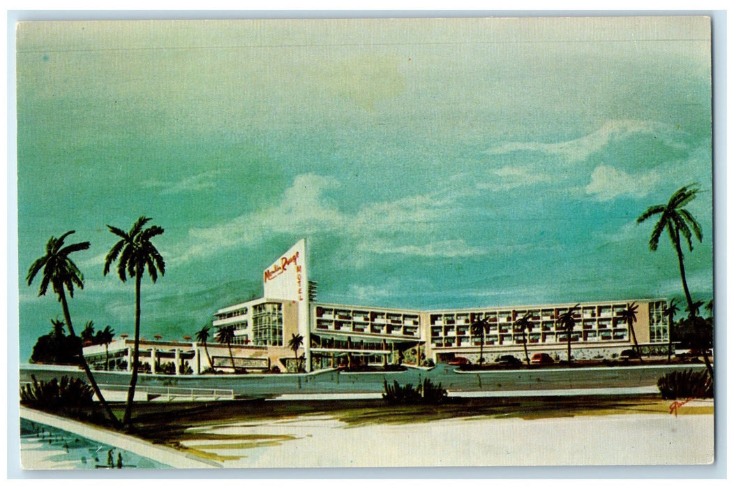 c1960's Moulin Rouge Resort Motel Exterior Trees Miami Beach Florida FL Postcard