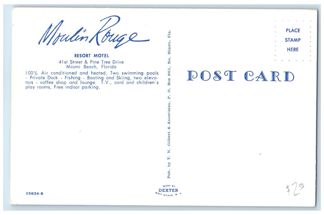 c1960's Moulin Rouge Resort Motel Exterior Trees Miami Beach Florida FL Postcard