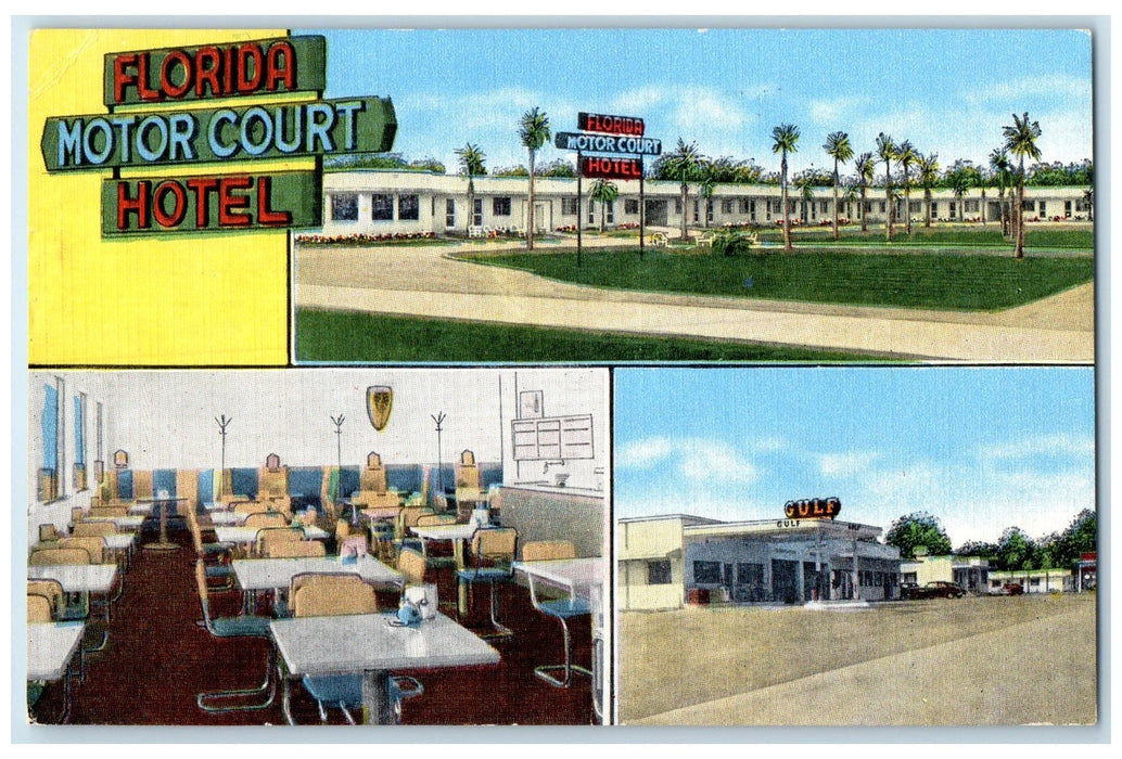 1956 Florida Motor Court Hotel Scene Tallahassef Florida FL Signages Postcard