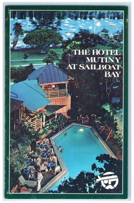 c1950's Aerial View Hotel Mutiny At Sailboat Bay Coconut Grove Florida Postcard
