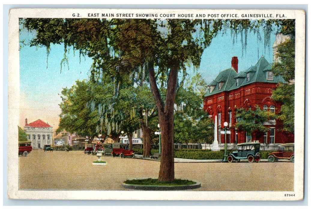 c1920's East Main Street Court House Post Office Gainesville Florida Postcard
