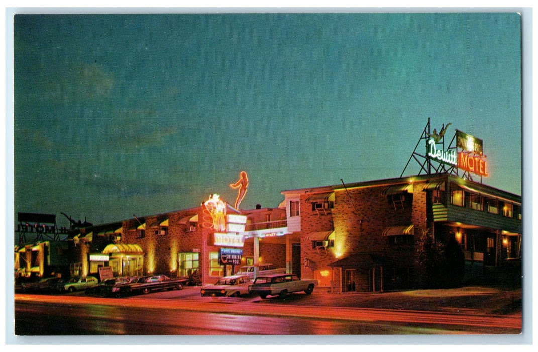 c1960 Dewitt Ranch Motel Exterior Roadside Syracuse New York NY Signage Postcard