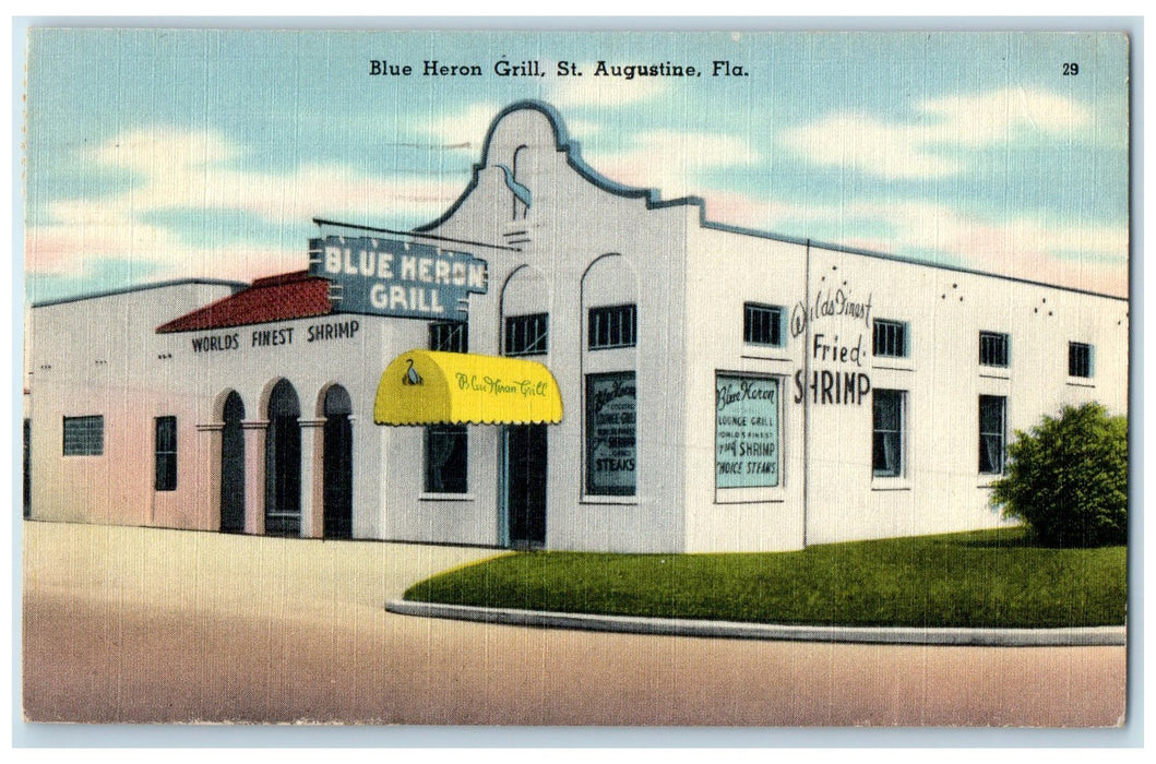 1950 Blue Heron Grill Exterior Roadside St. Augustine Florida FL Posted Postcard