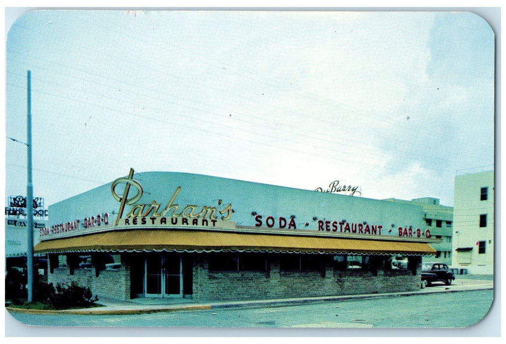 c1960's Parham's Restaurant Exterior Roadside Miami Florida FL Unposted Postcard