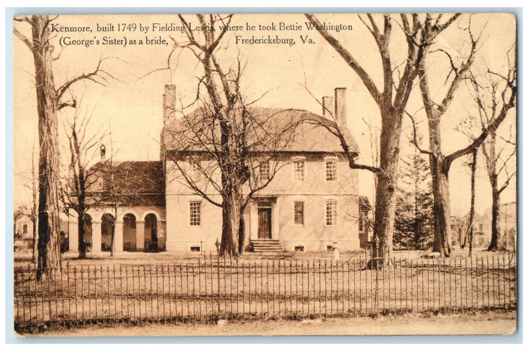 c1910's Kenmore Built 1749 By Fielding Levis Fredericksburg Virginia VA Postcard