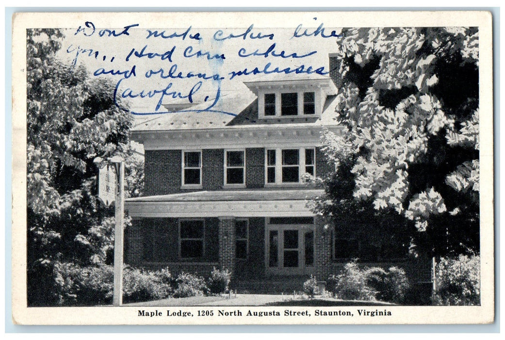 1947 Maple Lodge North Augusta Street Staunton Virginia VA Posted Trees Postcard