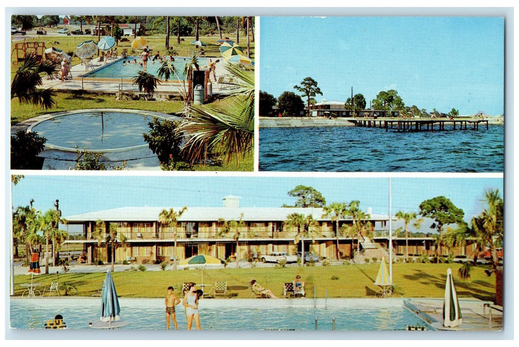c1950 George's Motel Restaurant Multiview Swimming Pool Panacea Florida Postcard