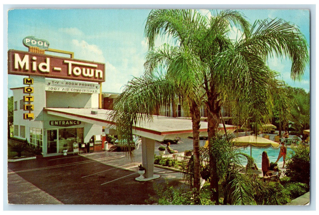 1973 Mid Town Motel & Restaurant Swimming Pool Daytona Beach Florida Postcard
