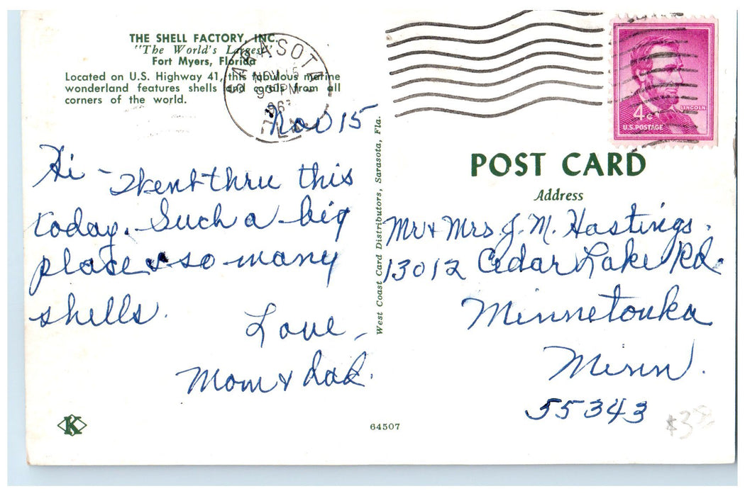 1961 The Shell Factory Exterior Roadside Fort Myers Florida FL Posted Postcard