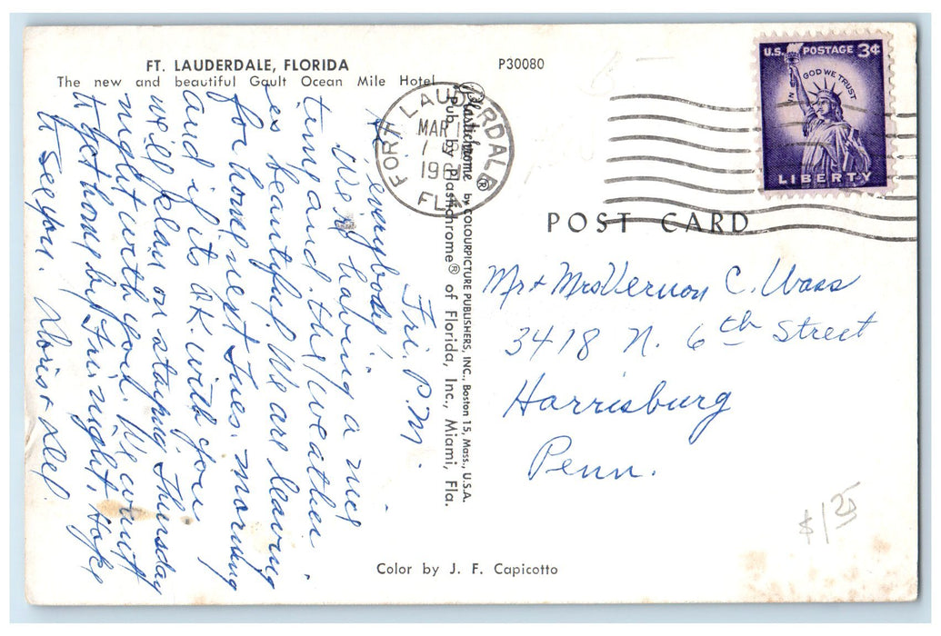 1961 Galt Ocean Mile Hotel & Restaurant Building Ft. Lauderdale Florida Postcard